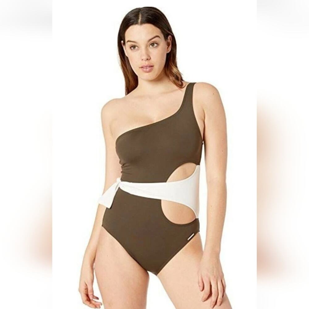 Vince Camuto One Shoulder One Piece Swimsuit, Bonsai, Women's 10